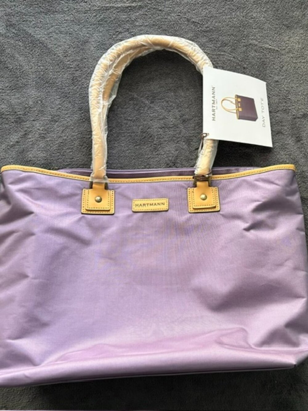 Hartmann Purple Nylon Day Tote Bag with Tan Leather Trim